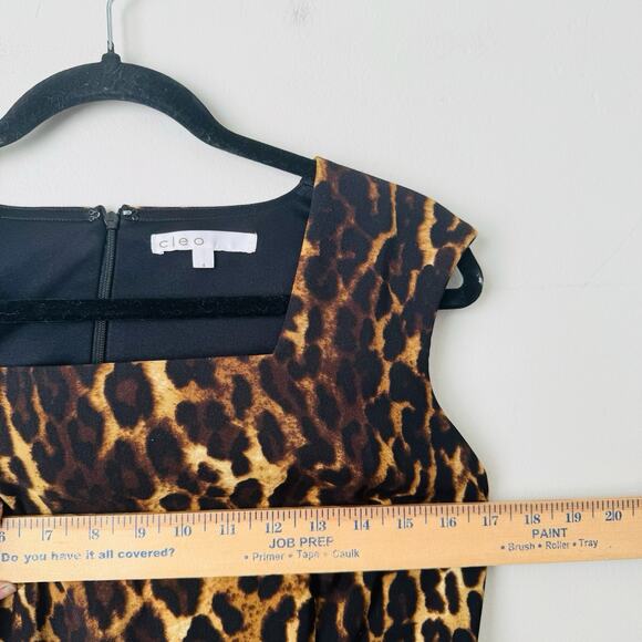 Cleo Square Neck Sleeveless Brown Leopard Print Dress Women’s Size 4 - Picture 4 of 11